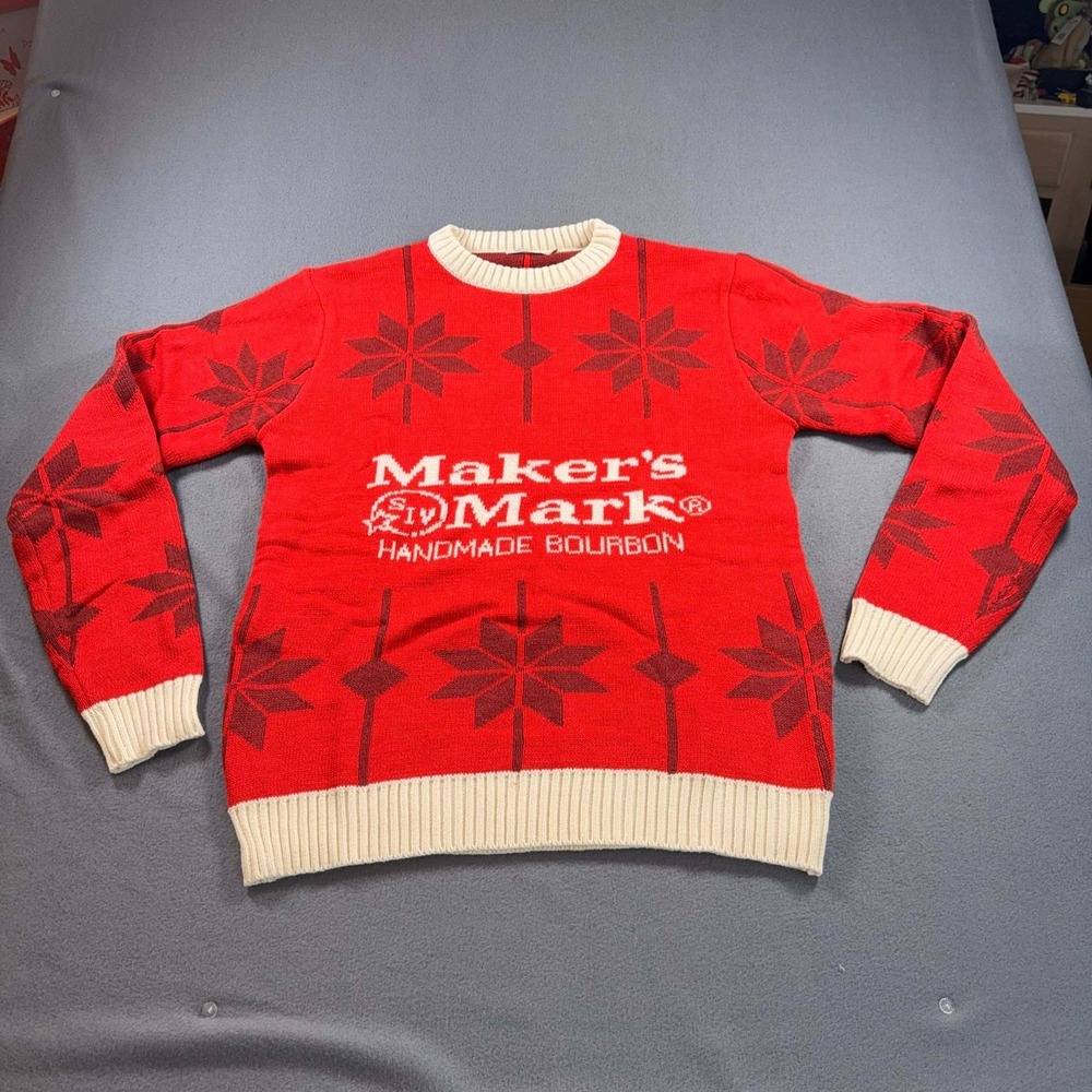 Maker's Mark‎ Bourbon Whiskey Soft Heavy Winter Sweater Xmas Red Sz L Brand New!